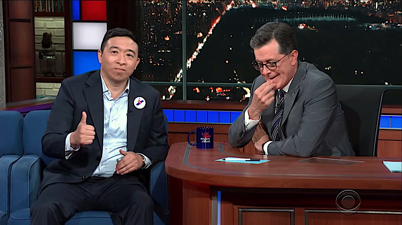 Andrew Yang makes his pitch on The Late Show