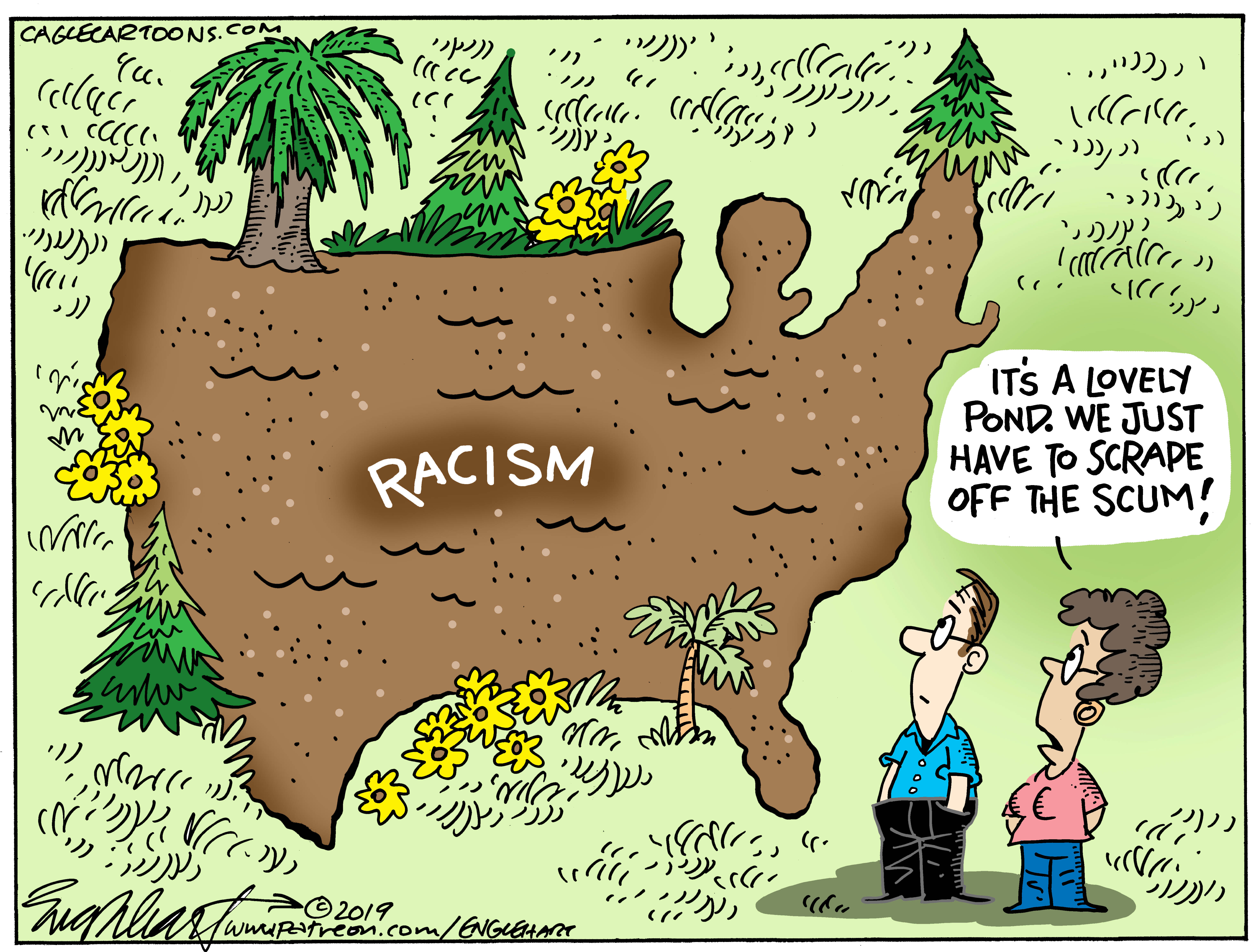 Editorial Cartoon . United States History of Racism Pond Scum