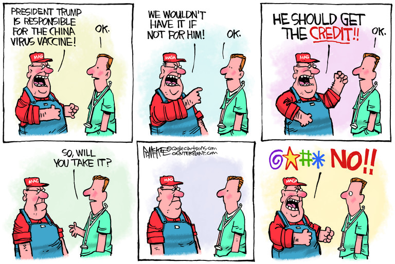 Political Cartoon U.S. trump china vaccine