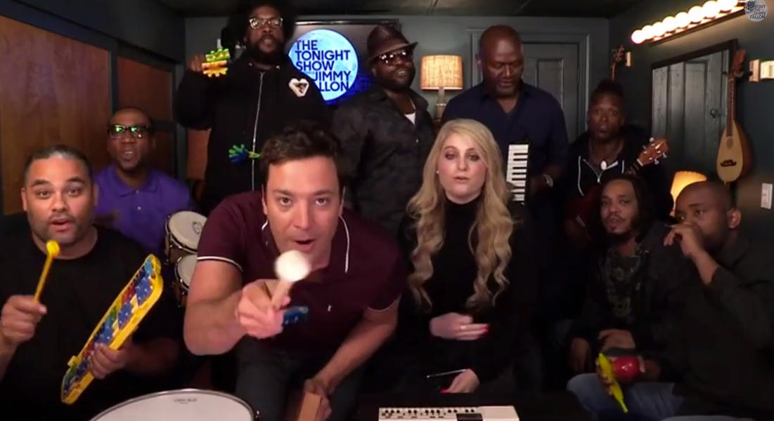 Jimmy Fallon, Meghan Trainor, and The Roots rock &#039;All About That Bass&#039; on toy instruments