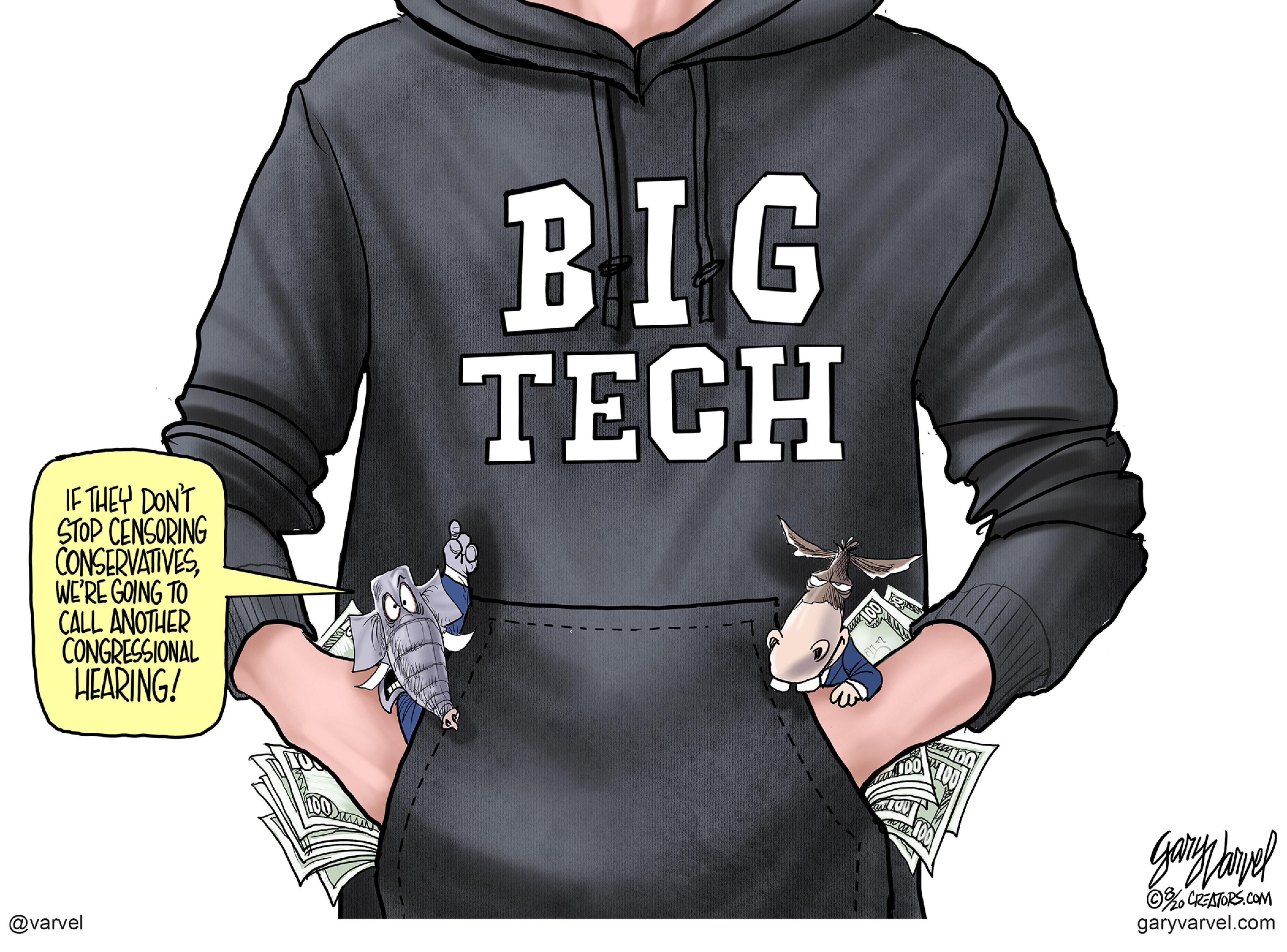 Political Cartoon U.S. GOP conservatives big tech