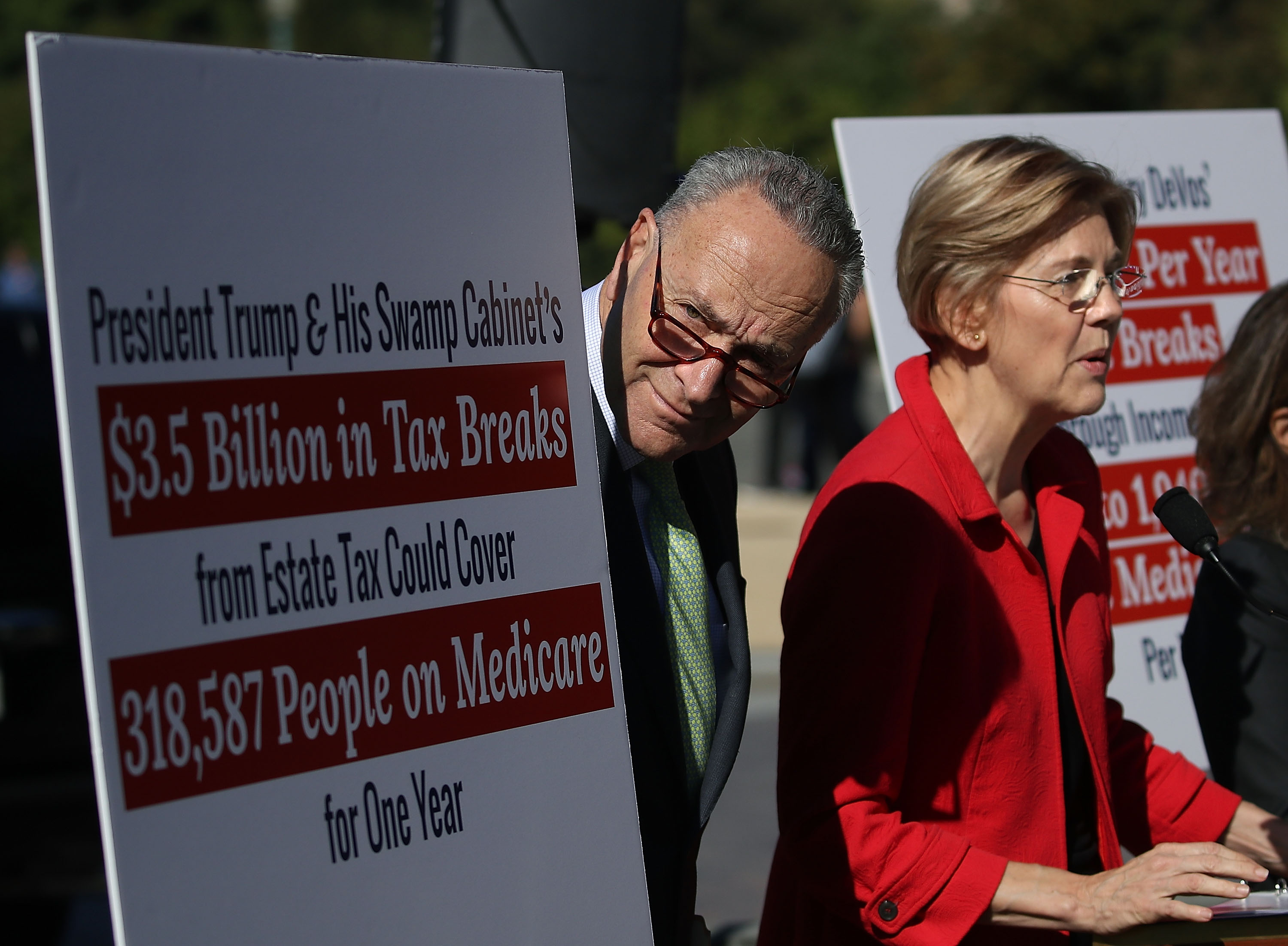 Senate Minority Leader Chuck Schumer and Sen. Elizabeth Warren.