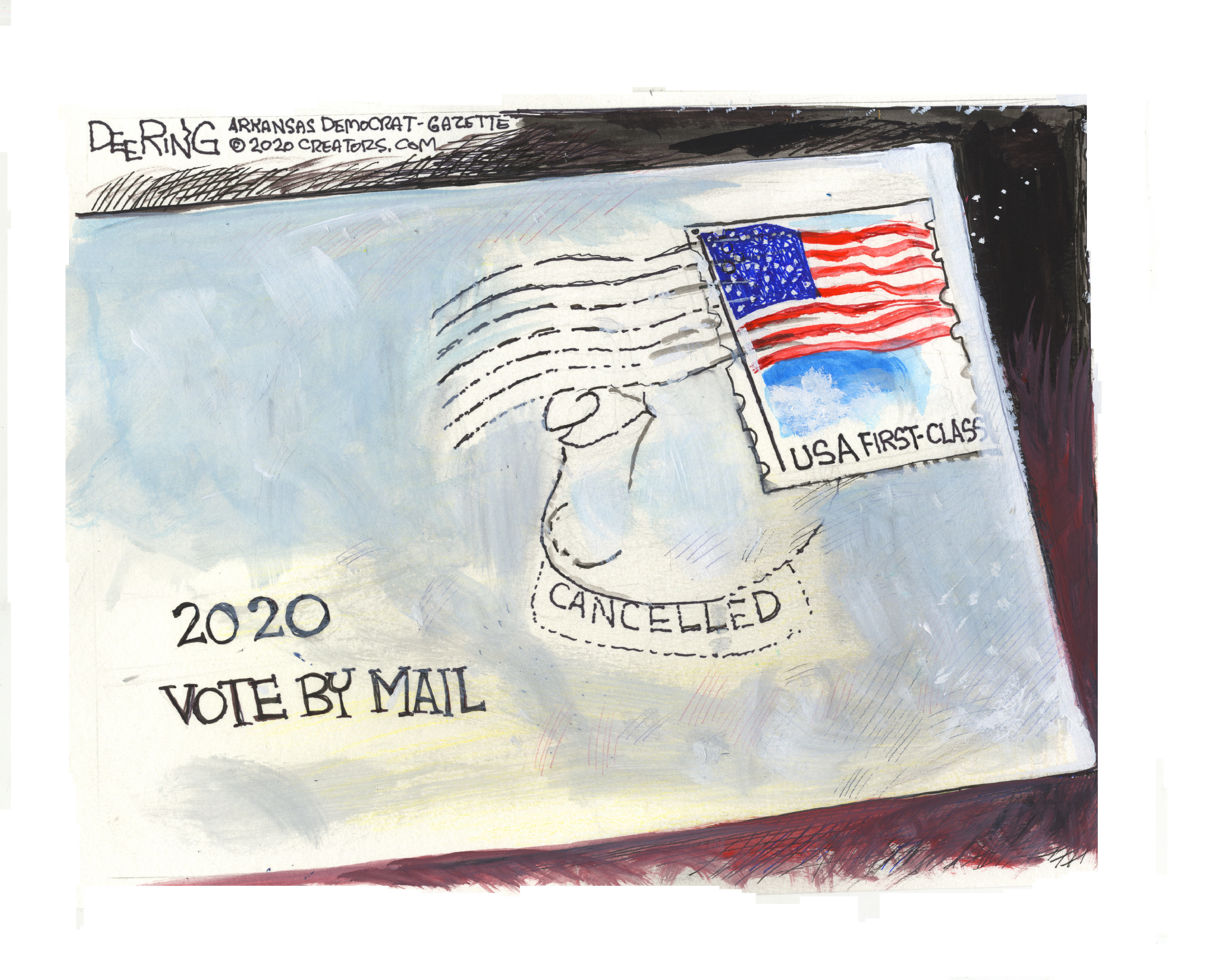 Political Cartoon U.S. Trump USPS vote by mail 2020