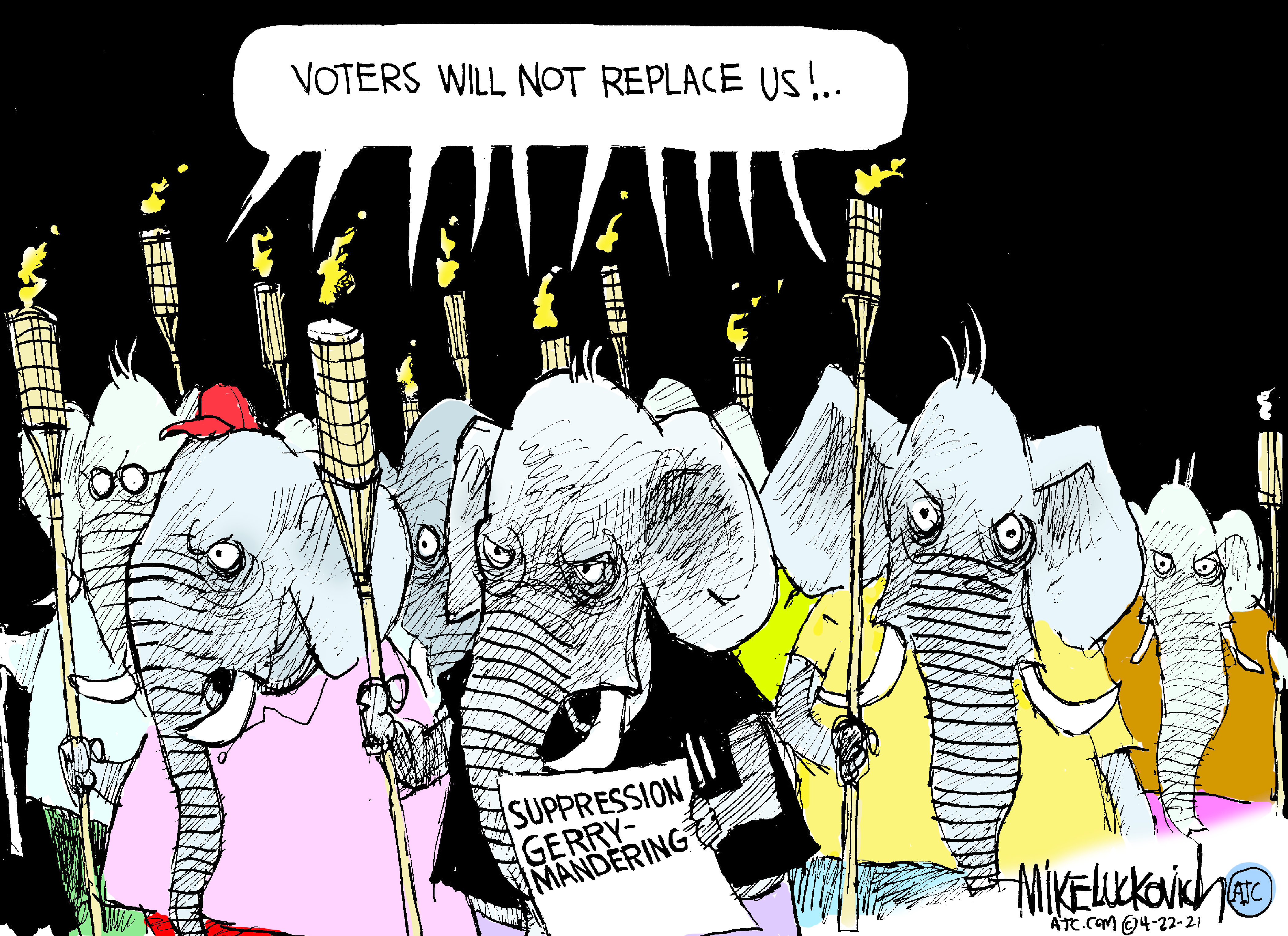 Political Cartoon U.S. GOP voter suppression