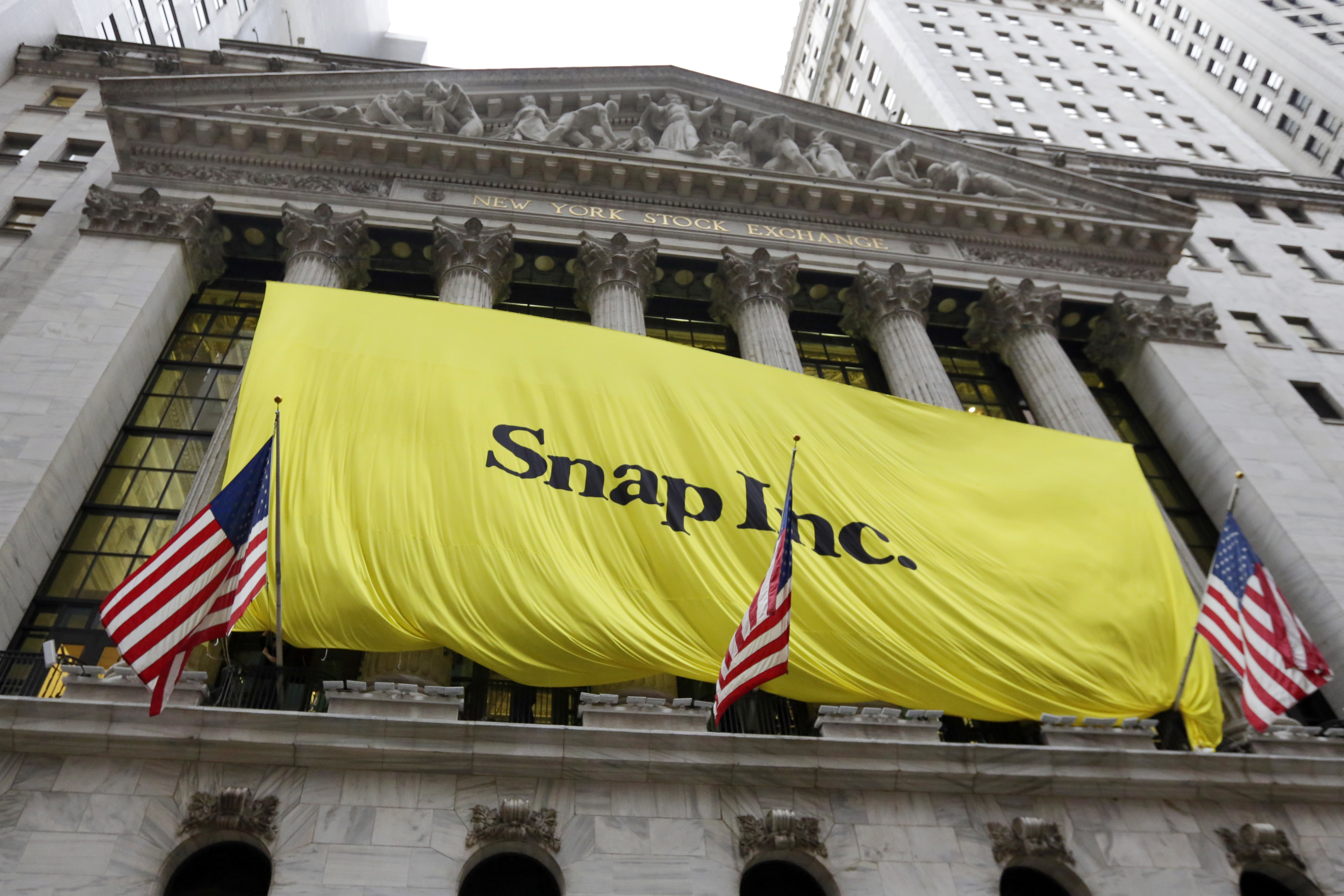 A sign for Snap Inc. at the New York Stock Exchange.