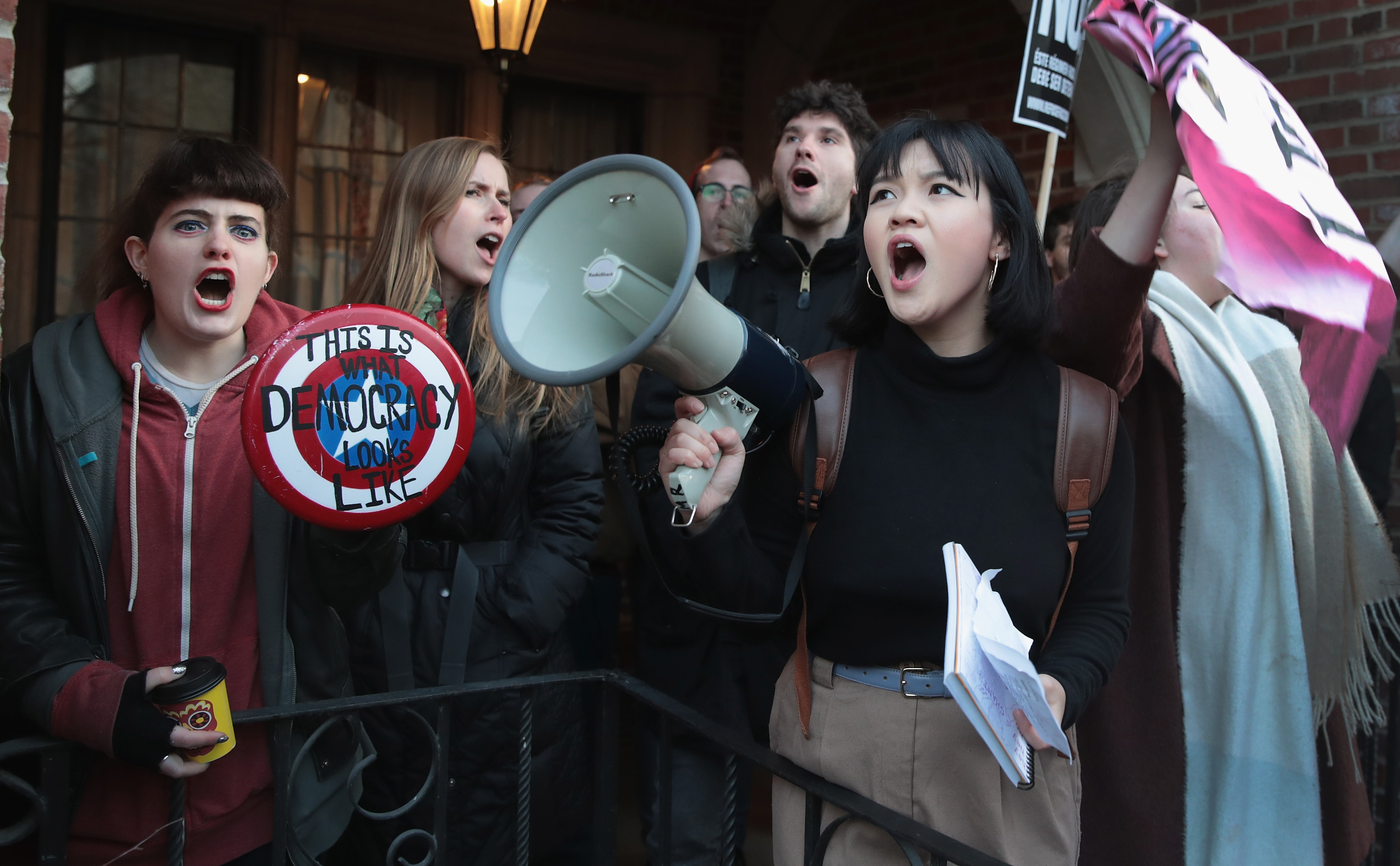 Students protest a visit by Corey Lewandowski, President Trump&#039;s former campaign manager, at the University of Chicago.