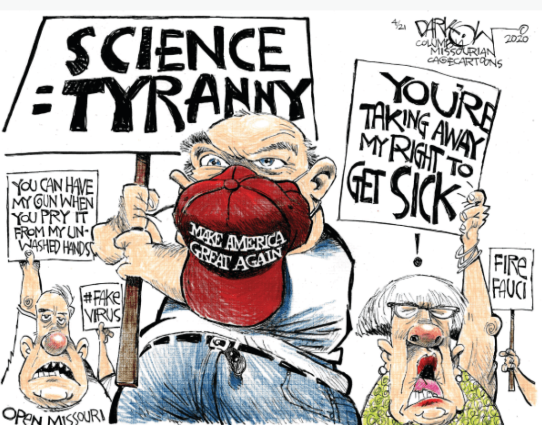Political Cartoon U.S. science tyranny open Missouri protest