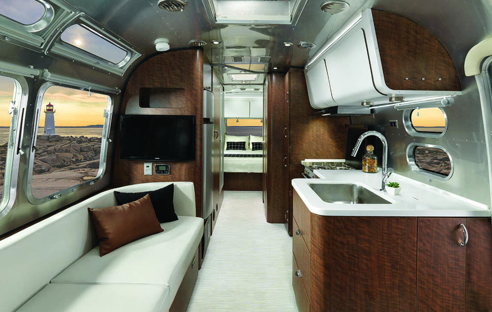 Inside the Airstream Globetrotter.