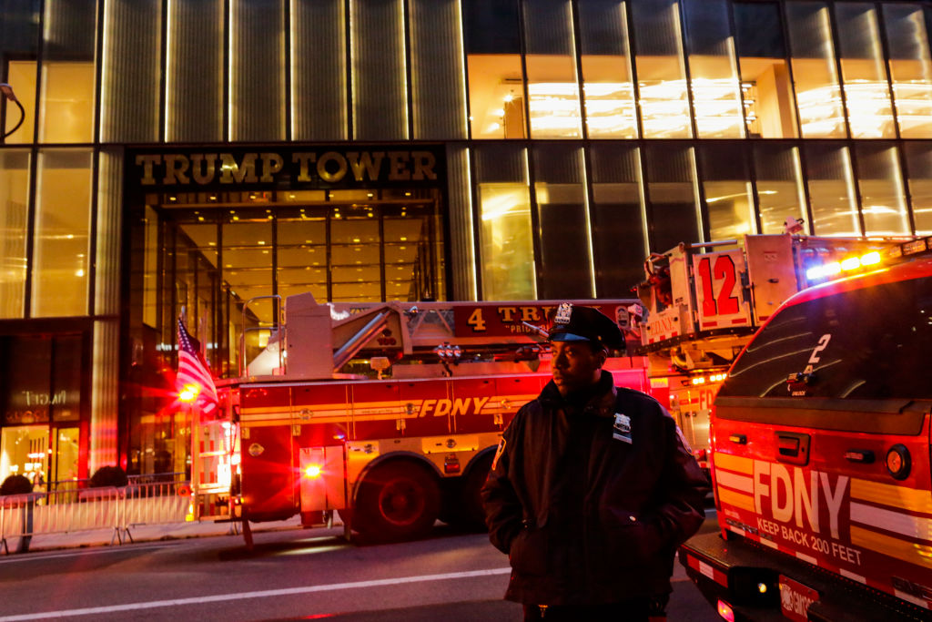 Firefighters respond to a fire at Trump Tower 