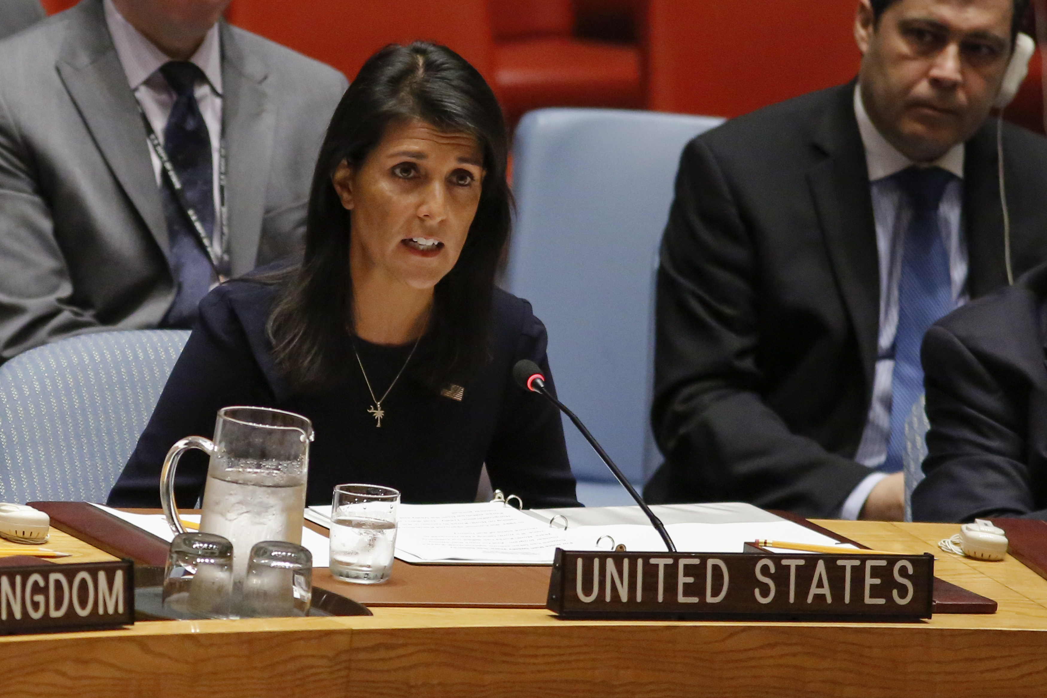 Nikki Haley speaks to the U.N. Security Council