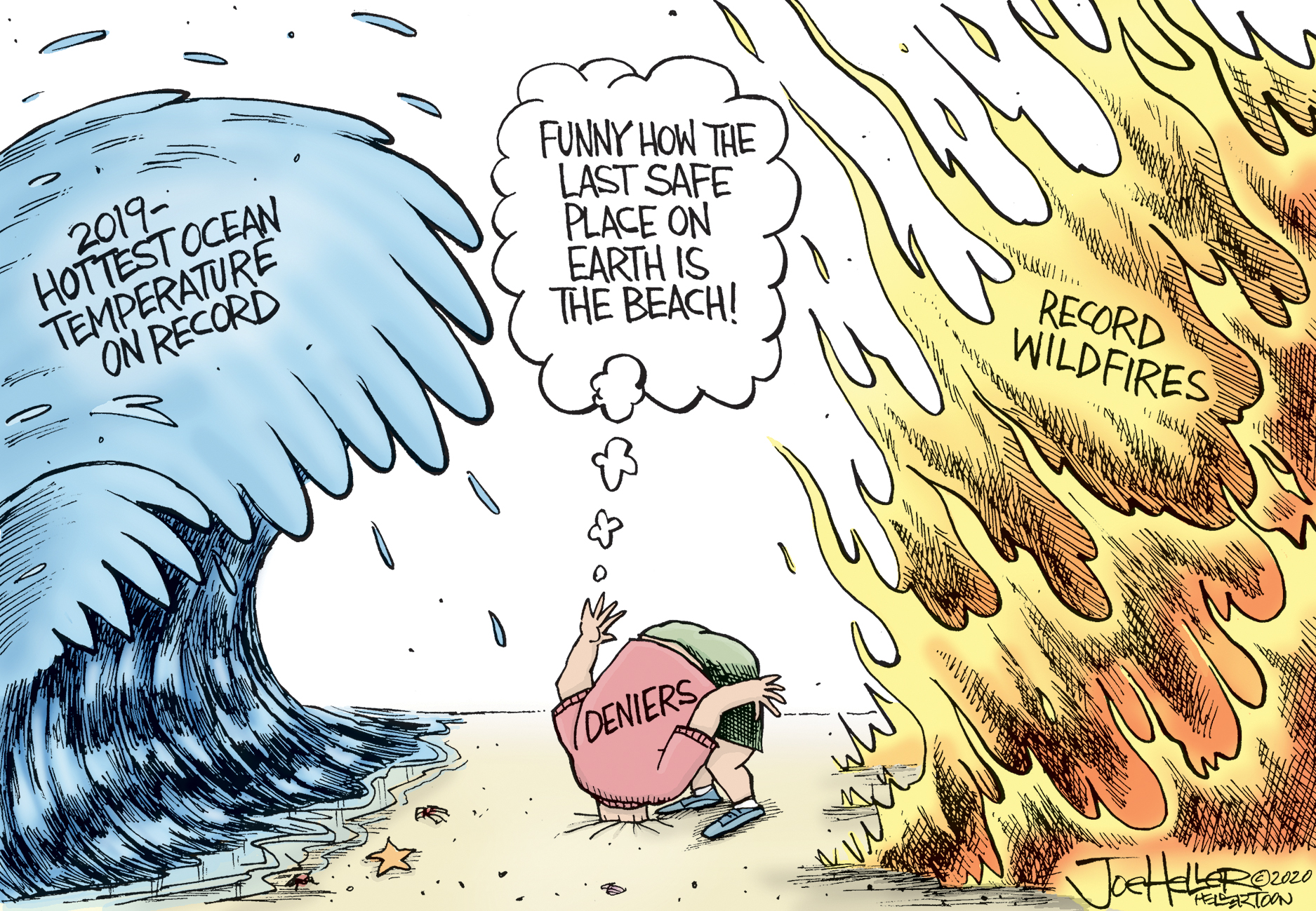 Editorial Cartoon World climate change denial Australia wildfires