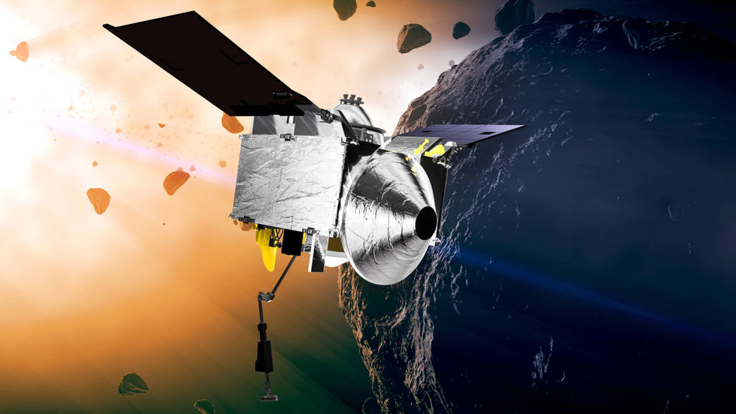 Artist concept of OSIRIS-REx at asteroid Bennu.