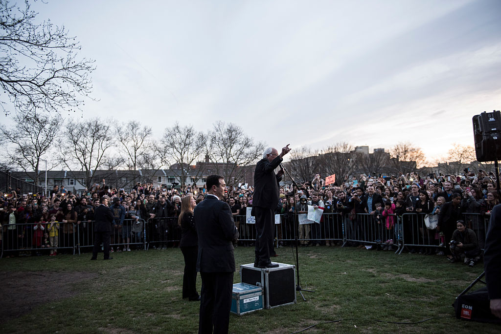 Bernie Sanders addresses 18,000 people at St. Mary&#039;s Park in the Bronx, New York