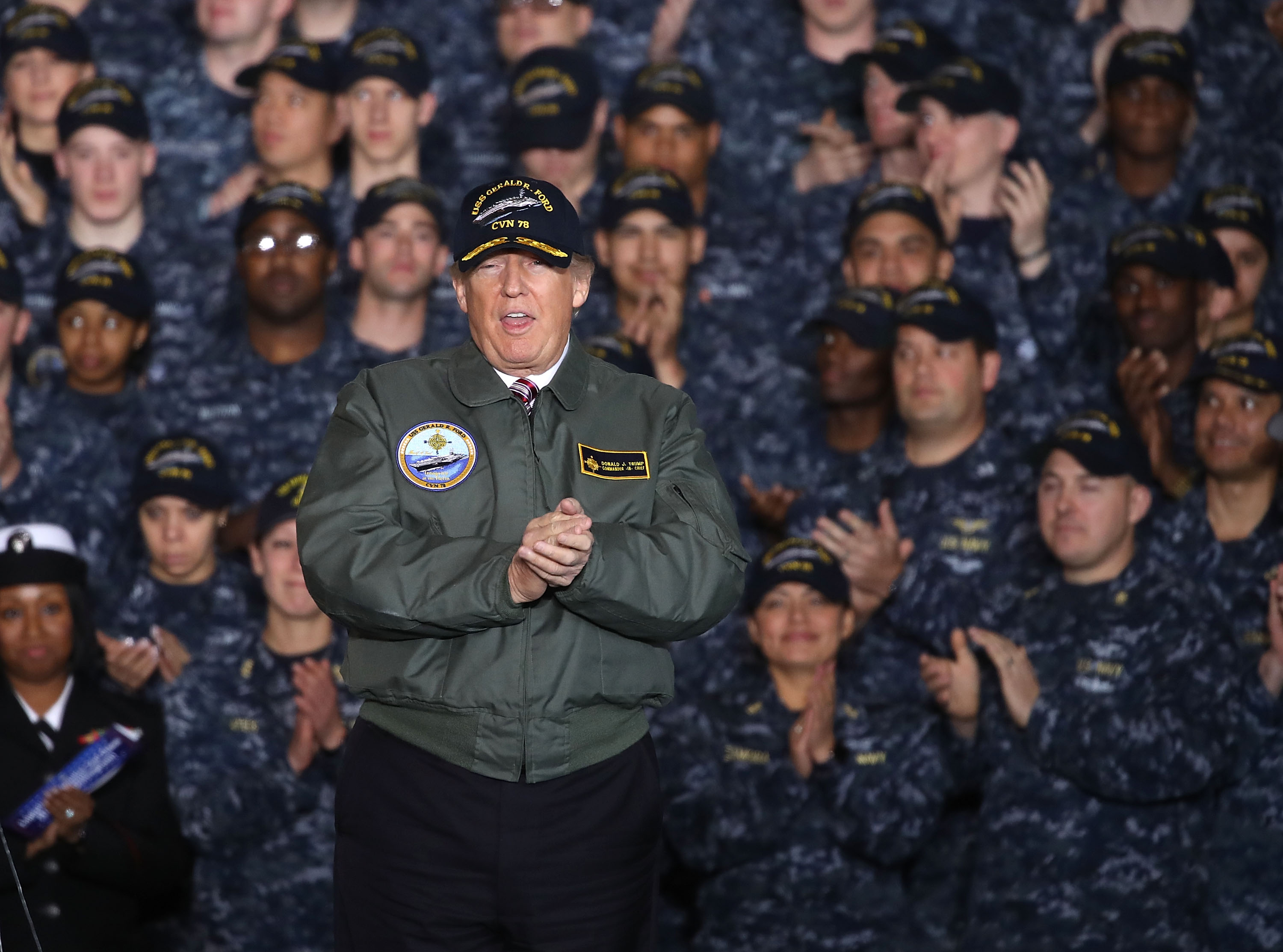 President Trump speaks to members of the U.S. Navy.