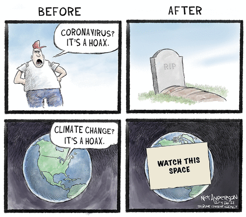 Editorial Cartoon U.S. covid hoax climate change