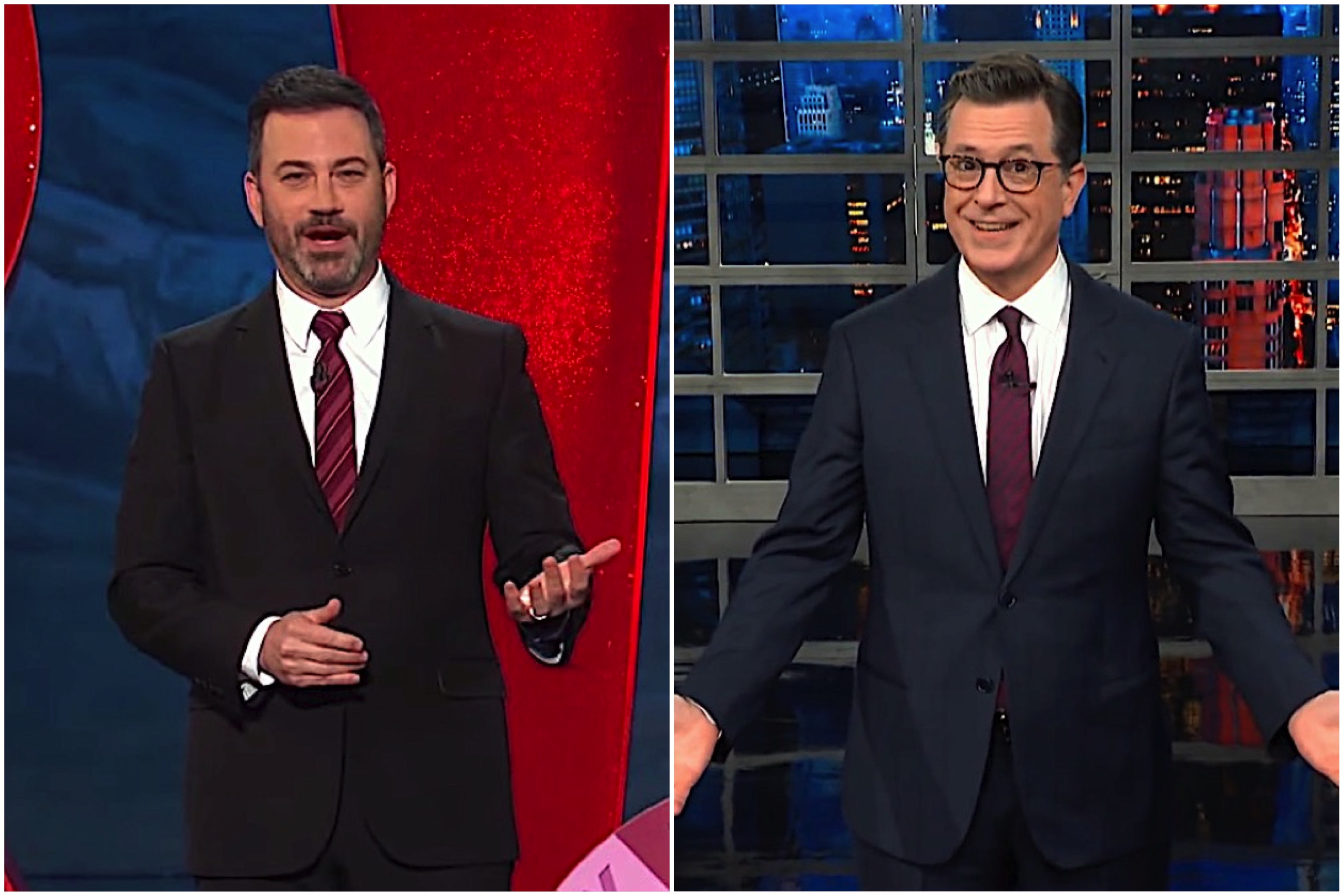 Jimmy Kimmel and Stephen Colbert joke about Trump&#039;s malapropism