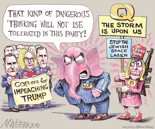 Political Cartoon U.S. gop qanon trump impeachment