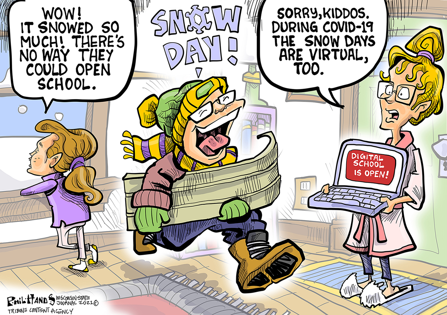 Editorial Cartoon U.S. covid remote learning snow day