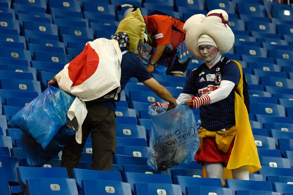 Japan&#039;s fans cleaning up after World Cup loss. 
