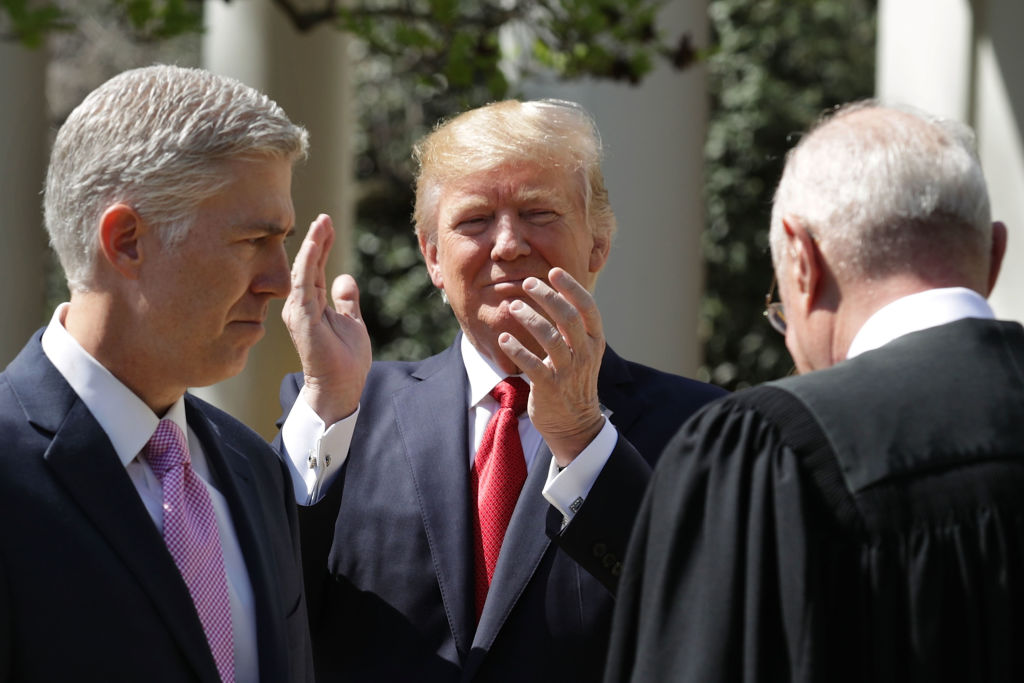 Supreme Court Associate Judge Neil Gorsuch, with President Trump and Anthony Kenedy.