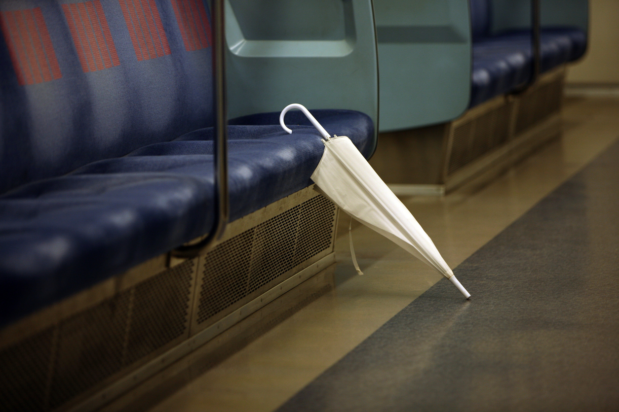 Umbrella on public transit.