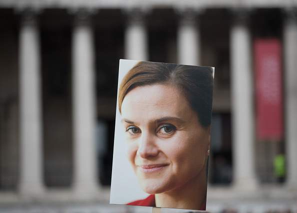 A poster with a photo of Jo Cox.