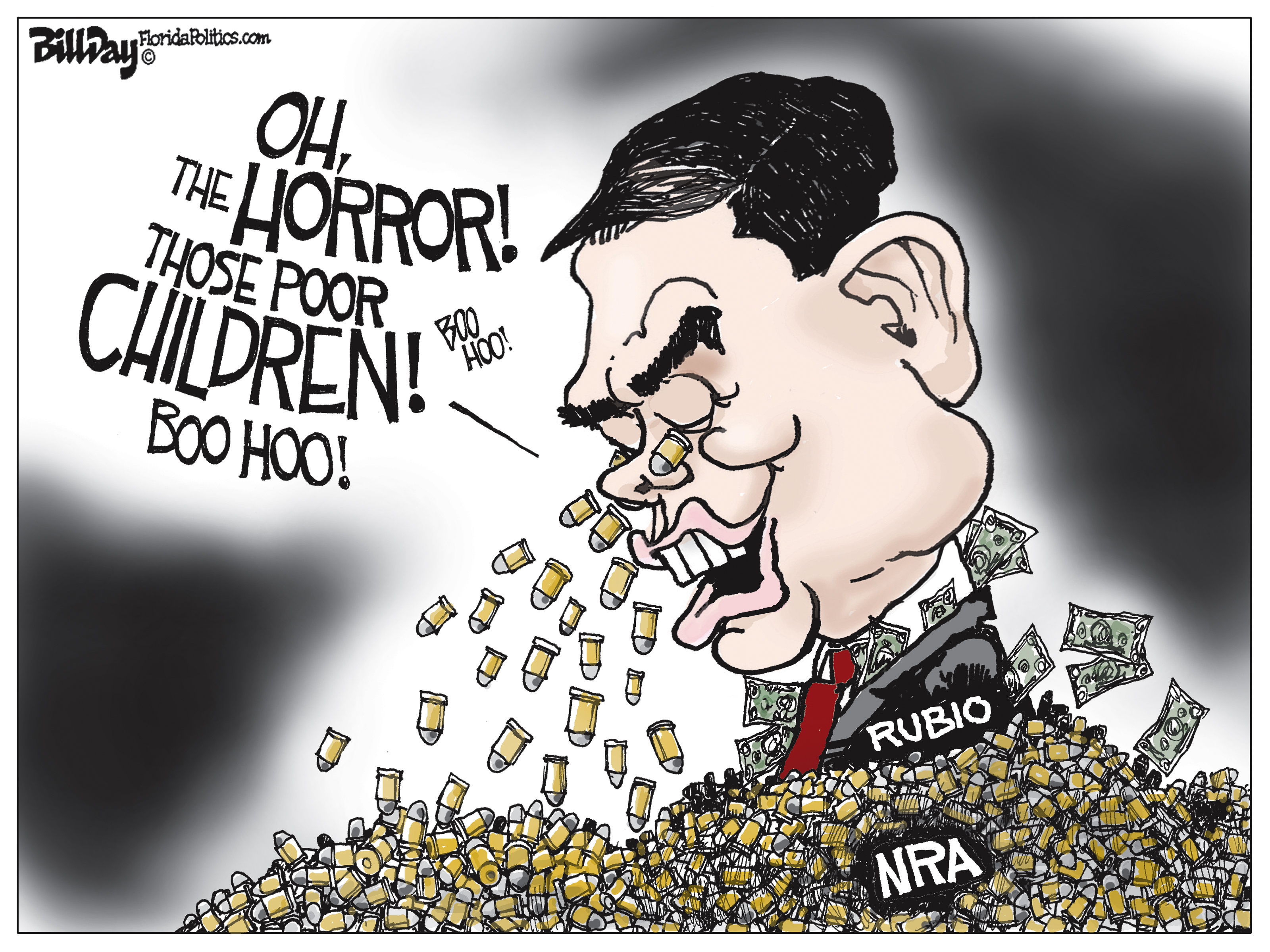 Political cartoon U.S. School shooting Parkland Marco Rubio NRA