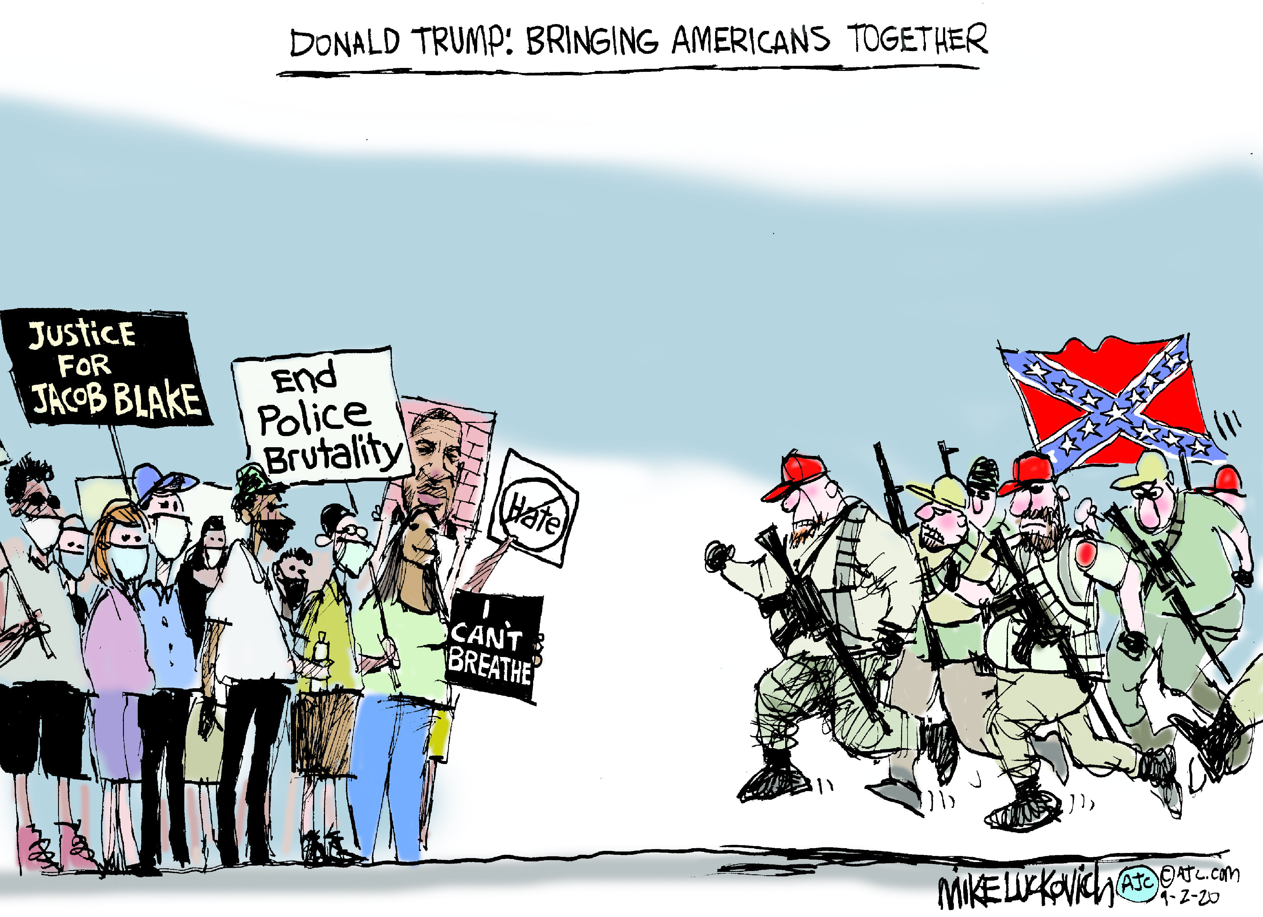 Political Cartoon U.S. Trump protesters militia Kenosha Portland