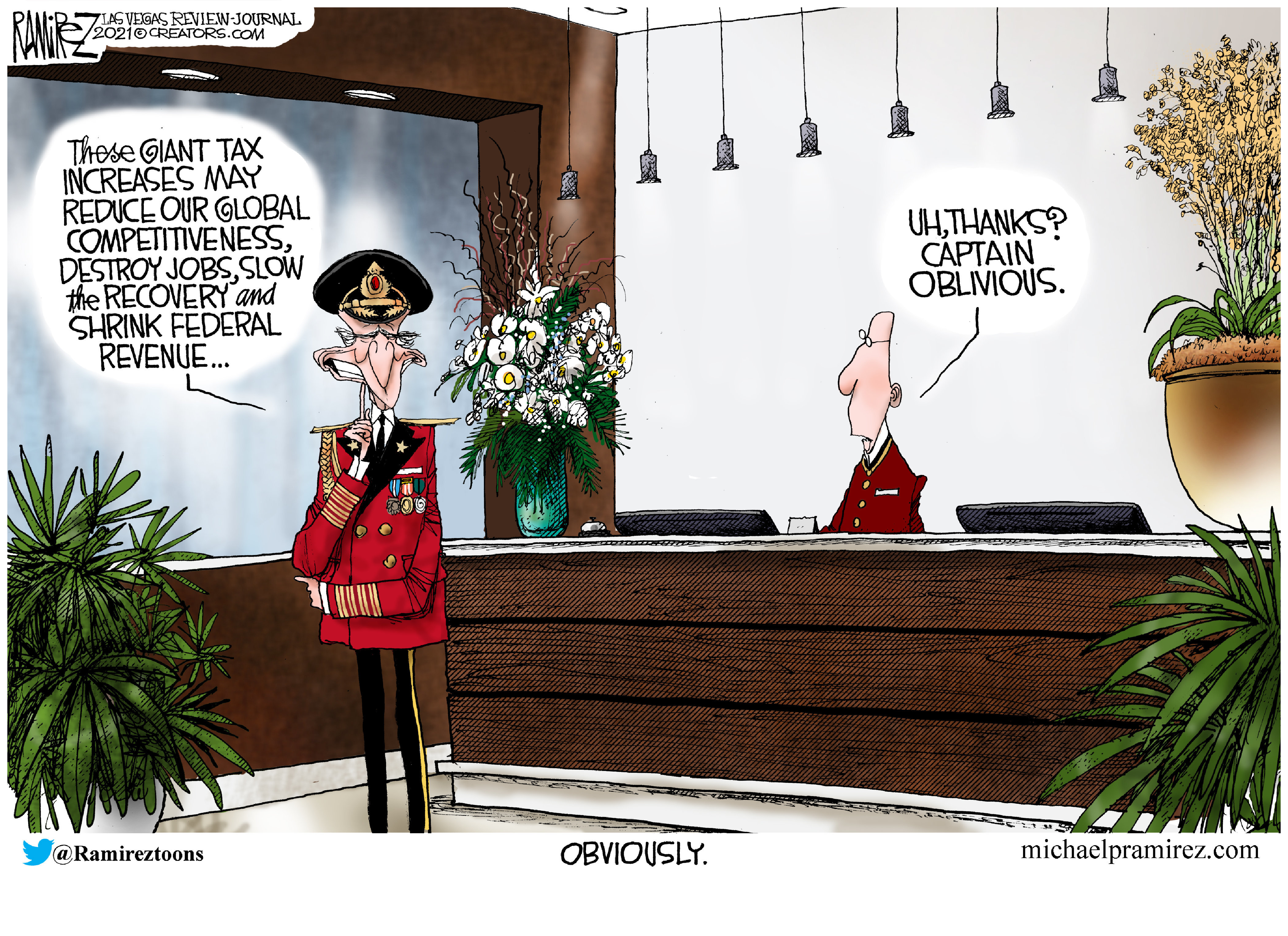 Political Cartoon U.S. biden captain obvious debt
