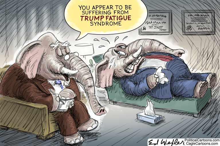 Political Cartoon U.S. Trump GOP fatigue