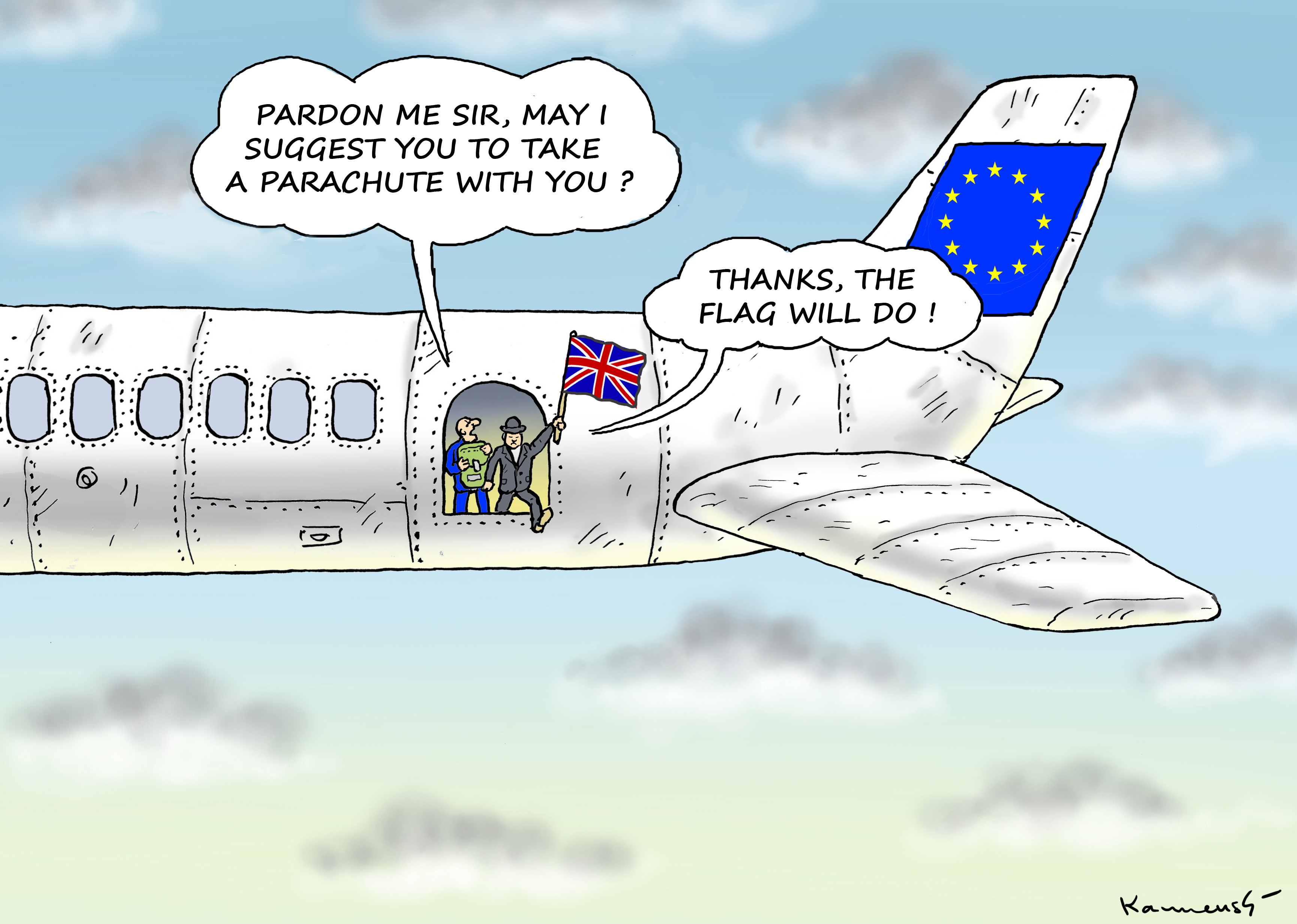 Editorial cartoon World Brexit flag plane
