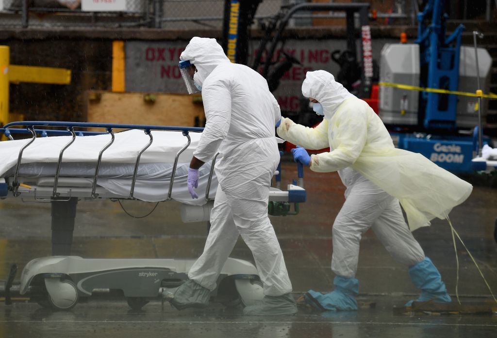 A coronavirus patient&#039;s body is taken to a Brooklyn morgue.
