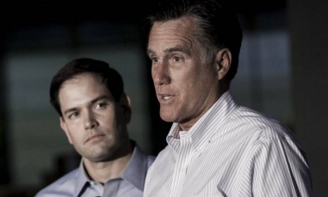 Mitt Romney appears with Sen. Marco Rubio (R-Fla.) to address the press at Mustang Expediting on April 23 in Aston, Penn. Though he went on a mini tour with Romney, Rubio has said, &quot;I don&#039;t w