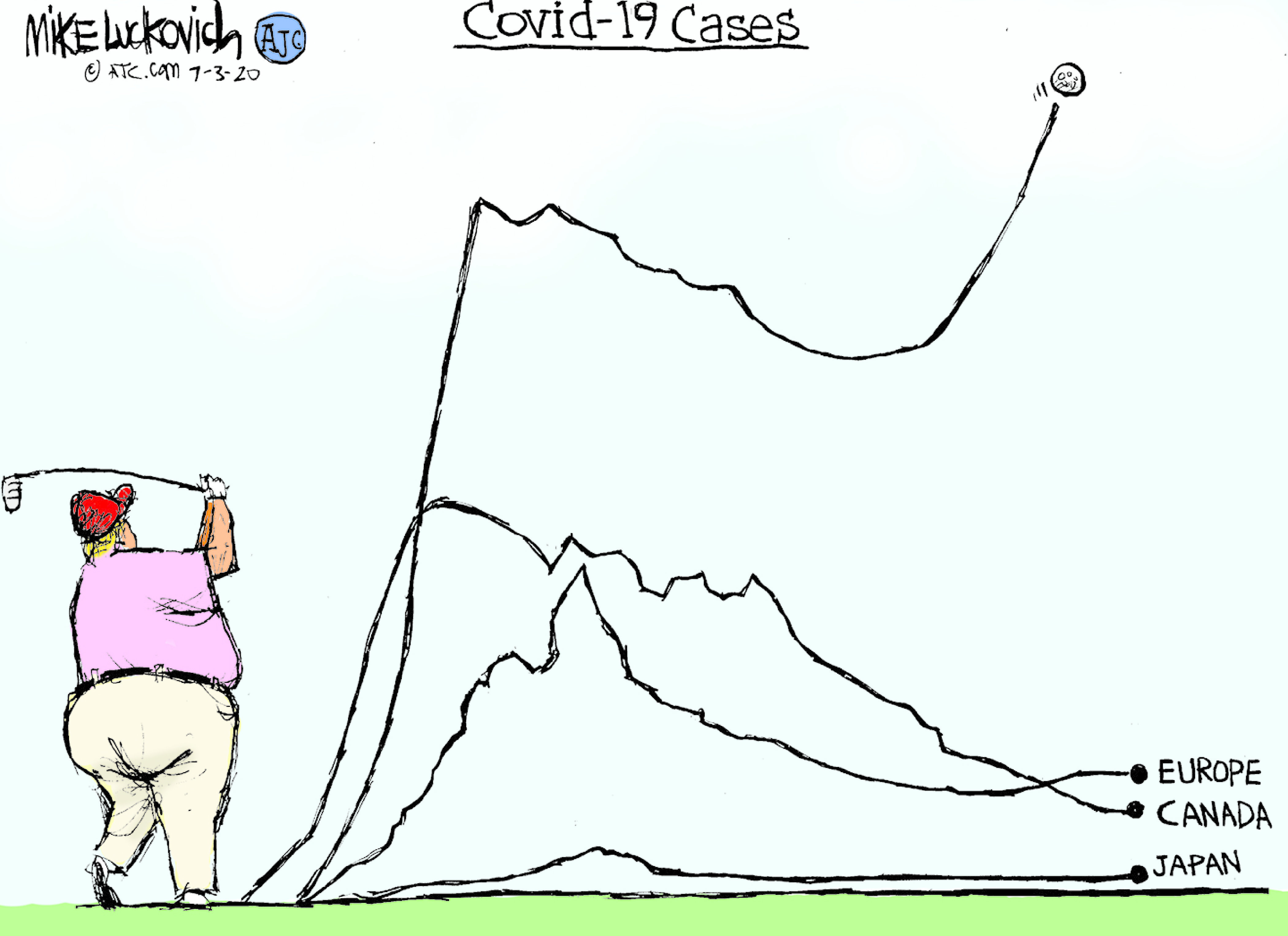 Political Cartoon U.S. Trump coronavirus surge golf