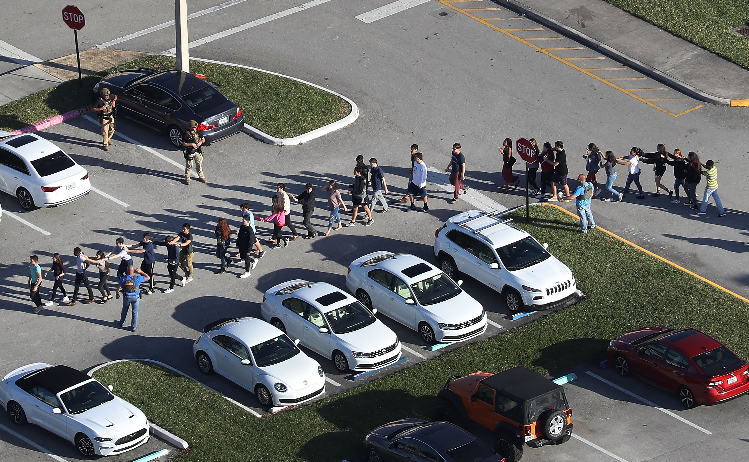Students evacuate a Florida high school
