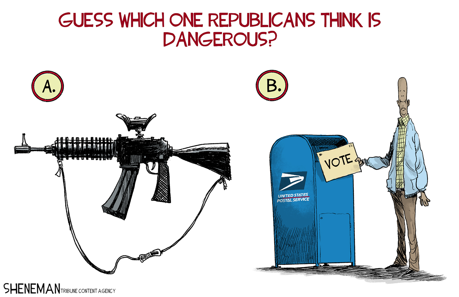 Political Cartoon U.S. gop voter suppression mass shootings
