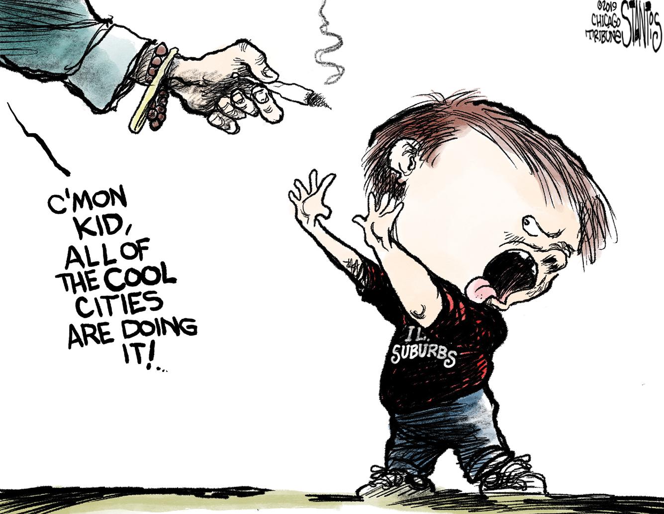 Editorial Cartoon . Marijuana Suburbs Kids