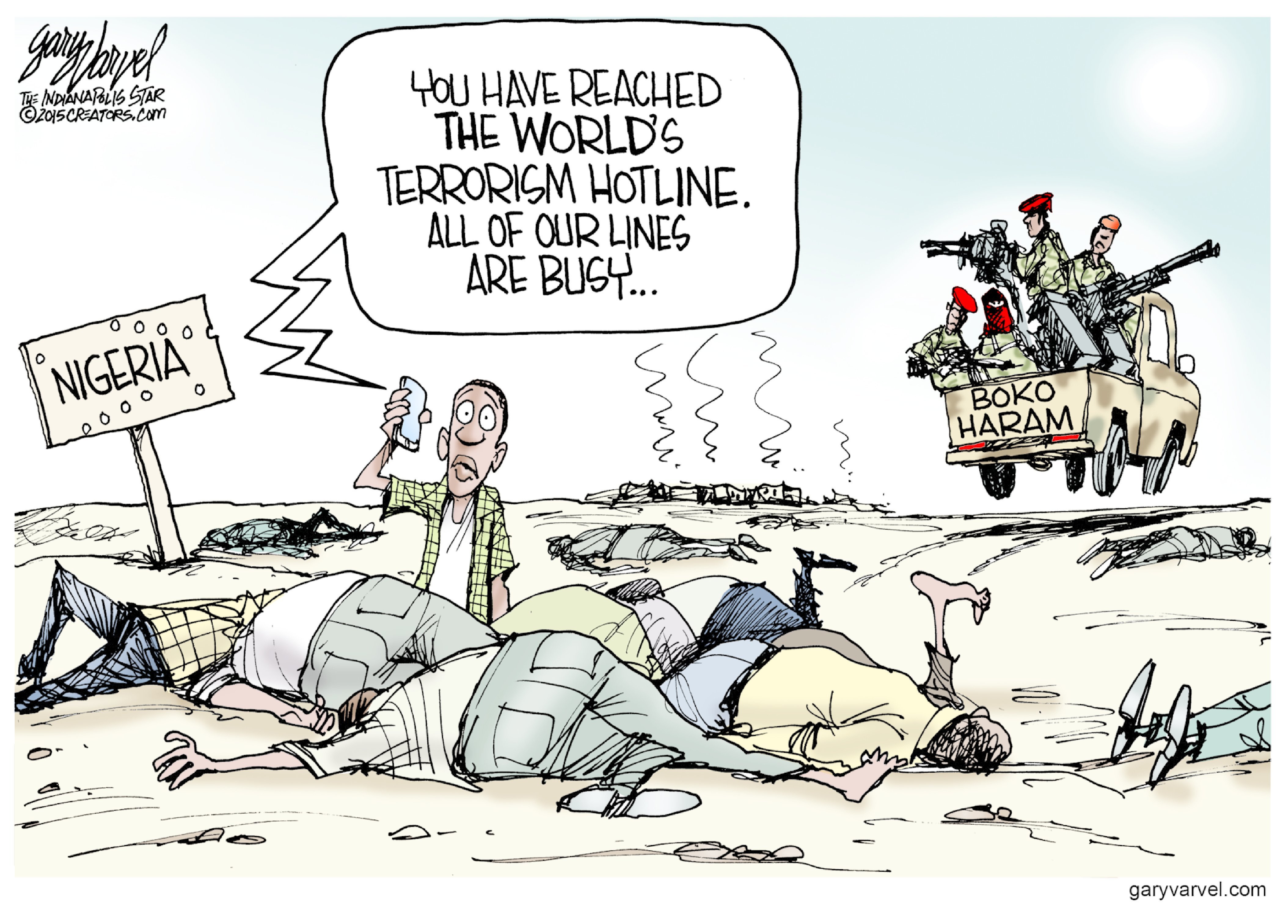 Political cartoon world terrorism Boko Haram