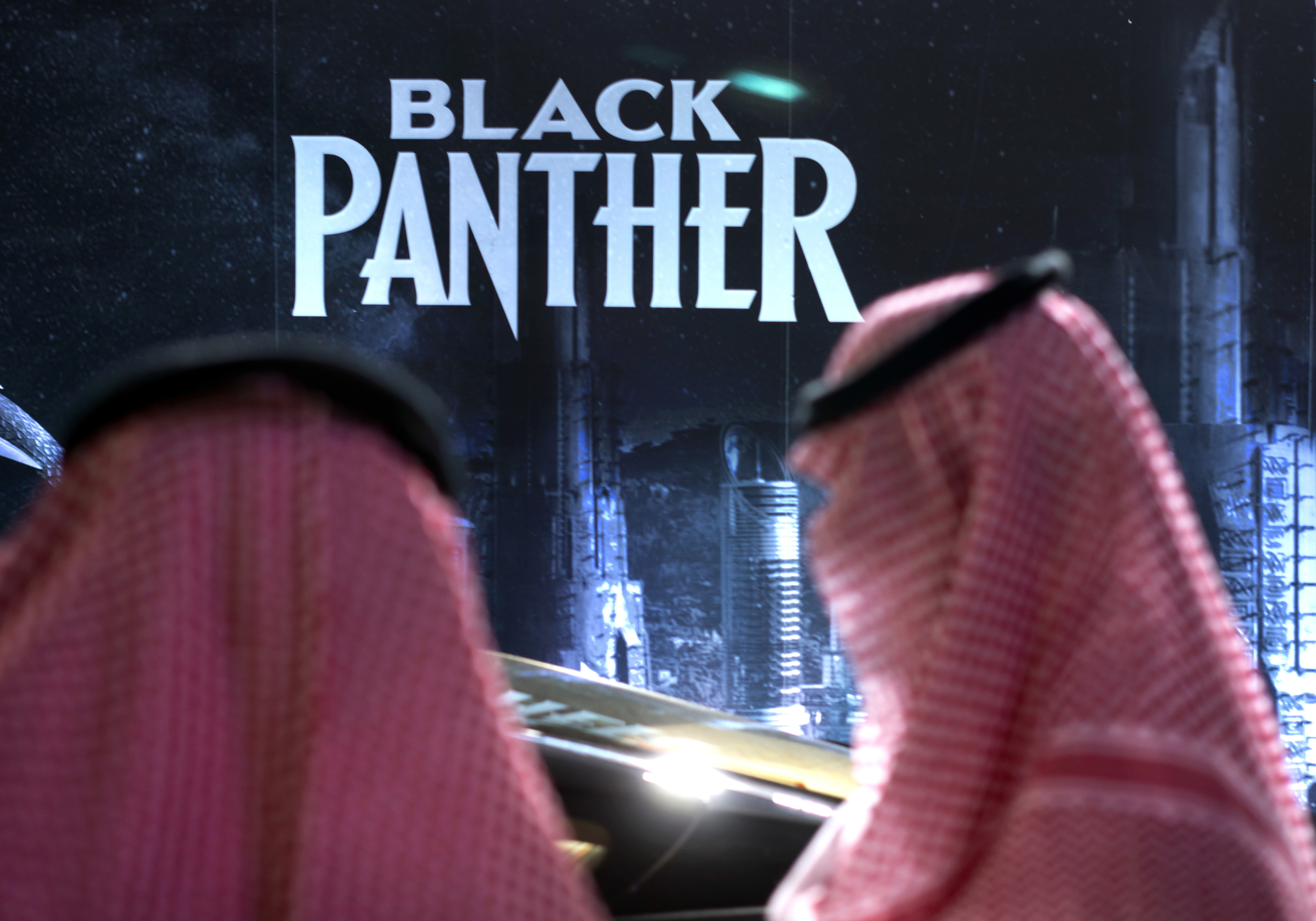 Saudi Arabians wait to watch &quot;Black Panther.&quot;