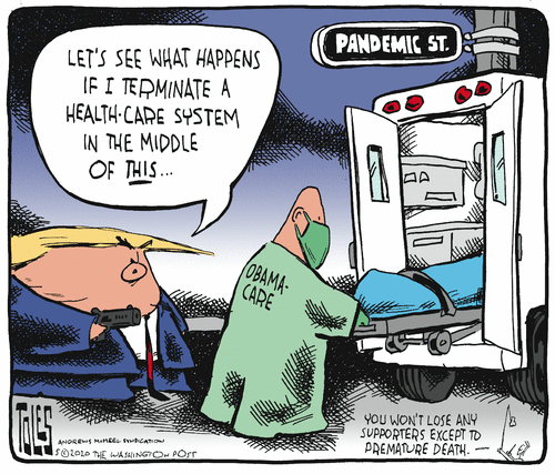 Political Cartoon U.S. Trump obamacare coronavirus