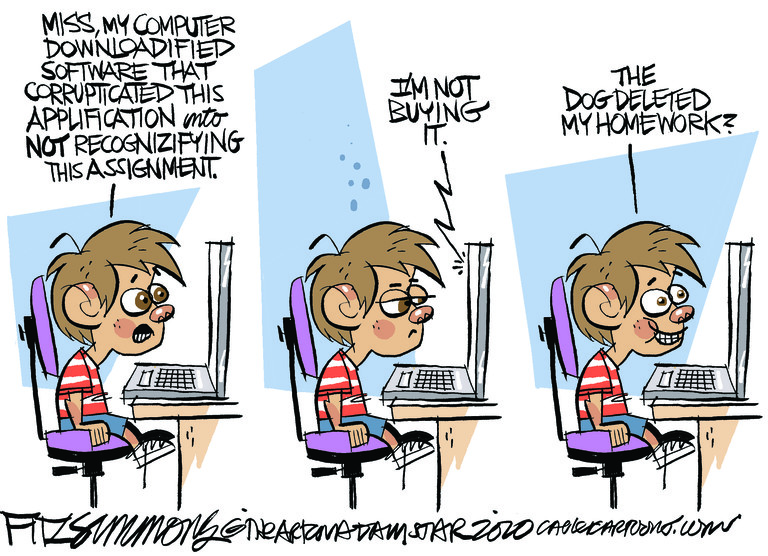 Editorial Cartoon U.S. remote schooling homework glitch