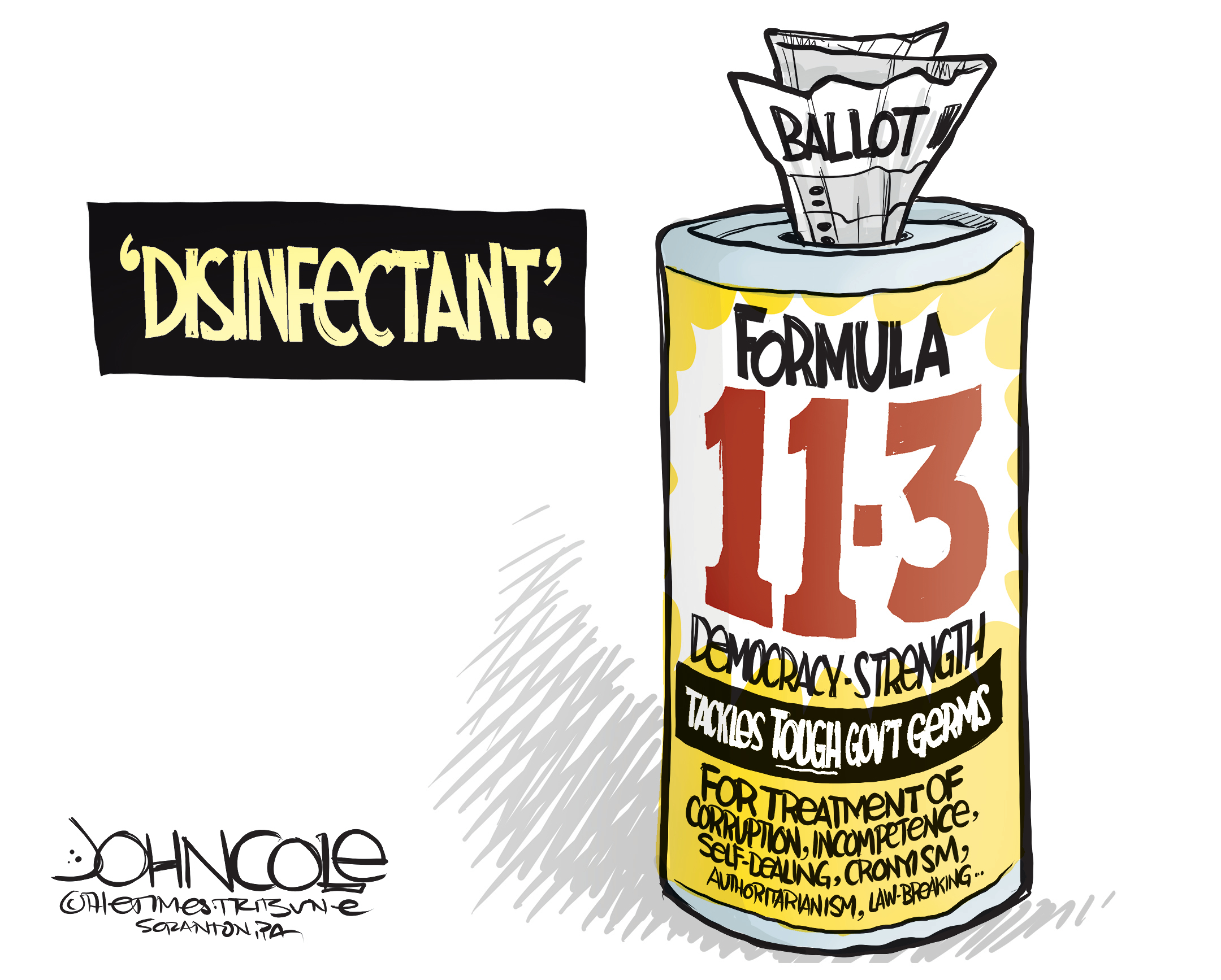 Political Cartoon U.S. formula cleaner removes ballots 2020 election