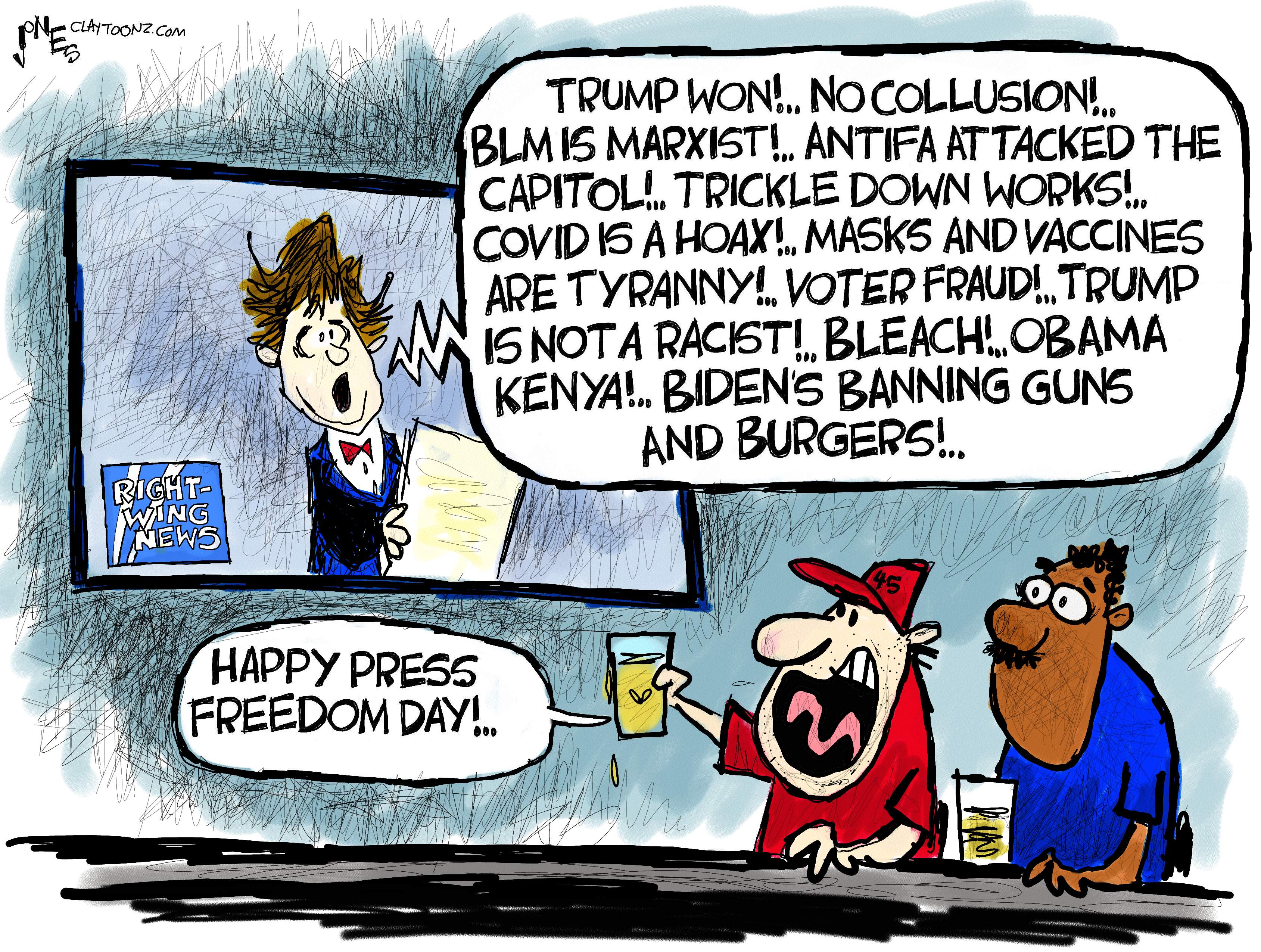 Political Cartoon U.S. right wing media press freedom day