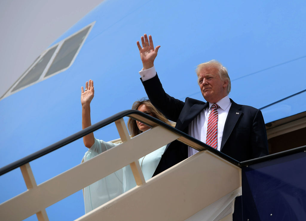 President Trump waves goodbye to Saudi Arabia