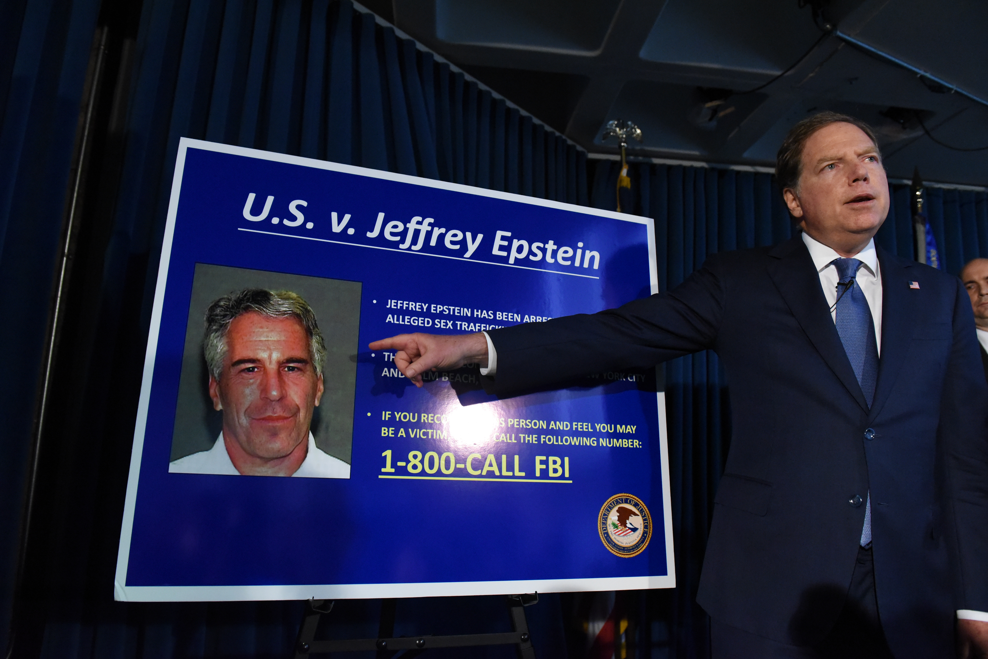 Geoffrey Berman announces charges against Jeffery Epstein in New York City.