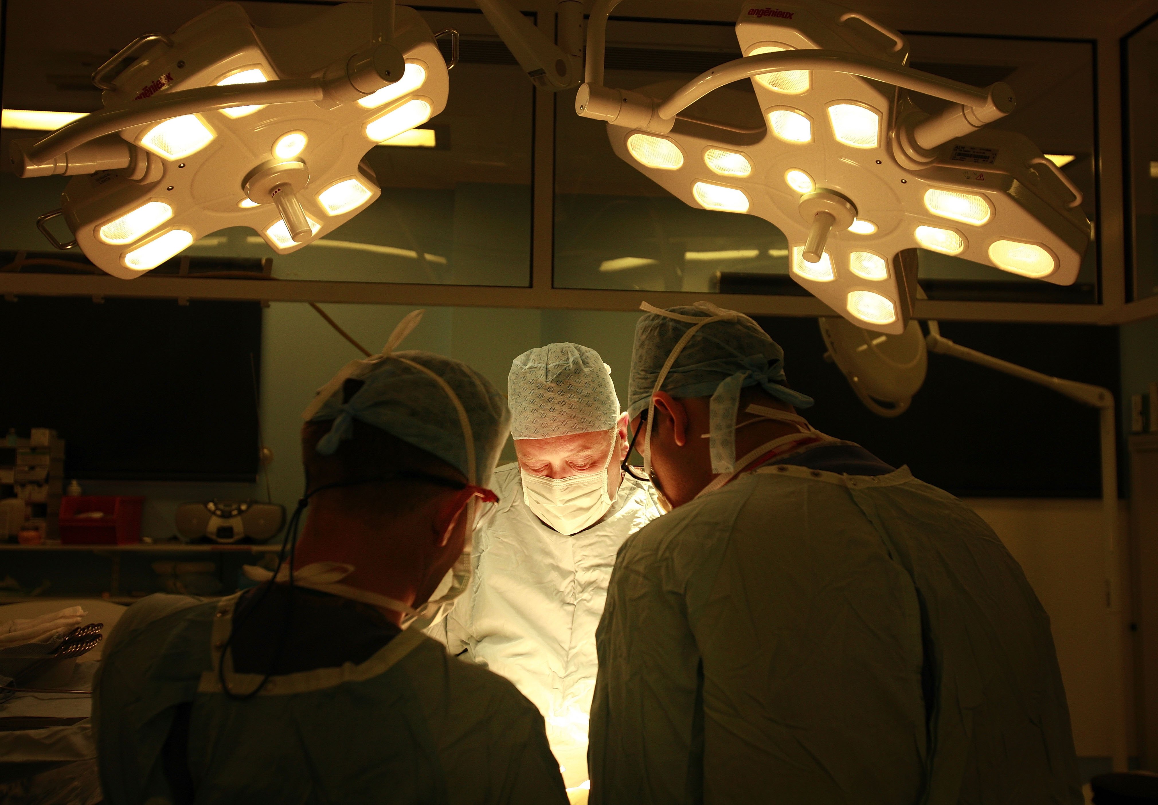 Doctors perform a kidney transplant.