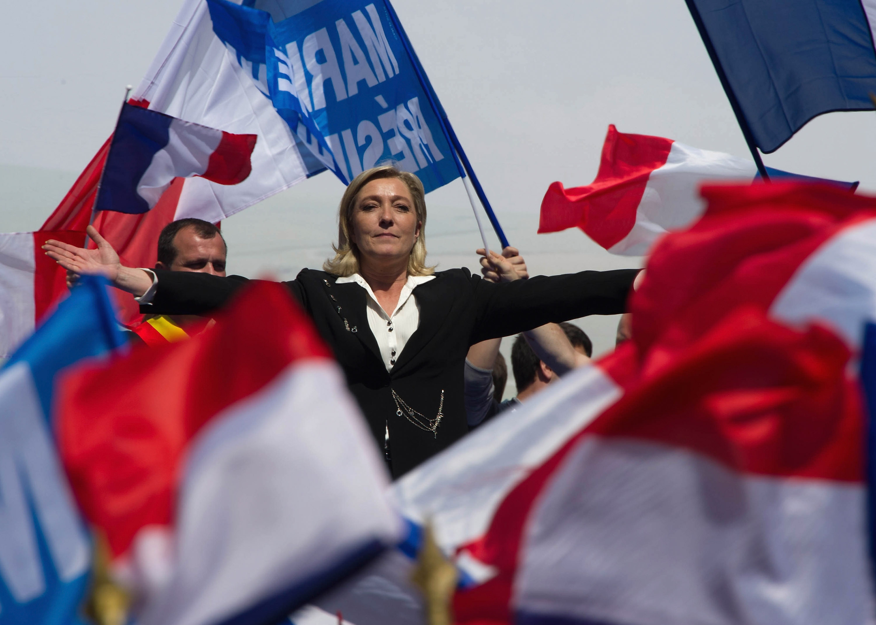 Marine Le Pen at a speech in Paris