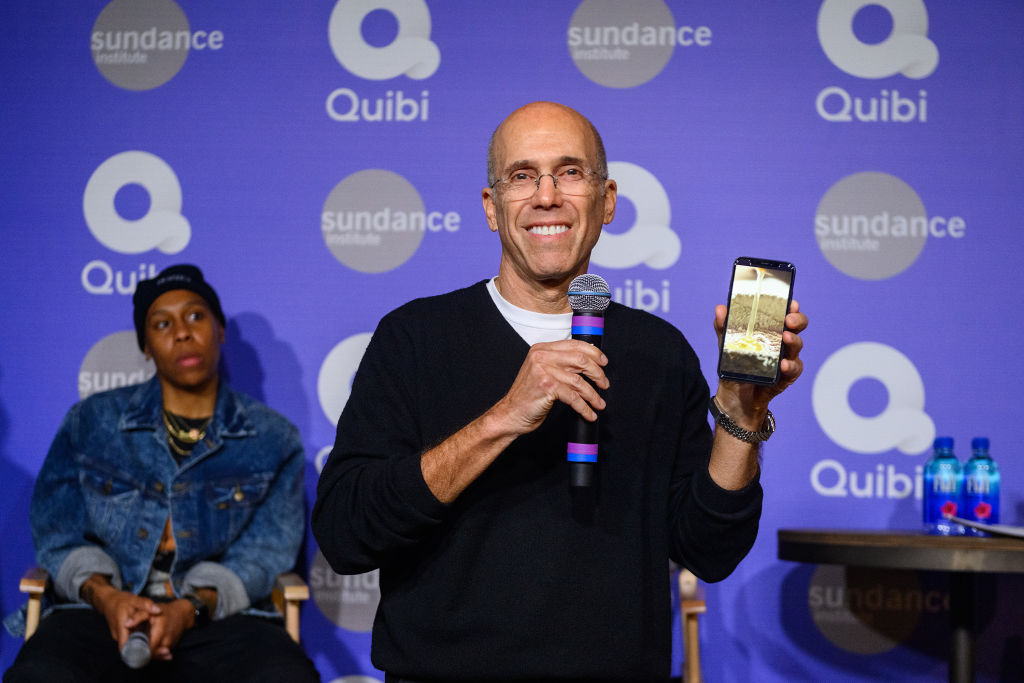 Jeffrey Katzenberg demonstrates Quibi&#039;s Turnstyle technology at Sundance 2020 on January 24, 2020 in Park City, Utah.