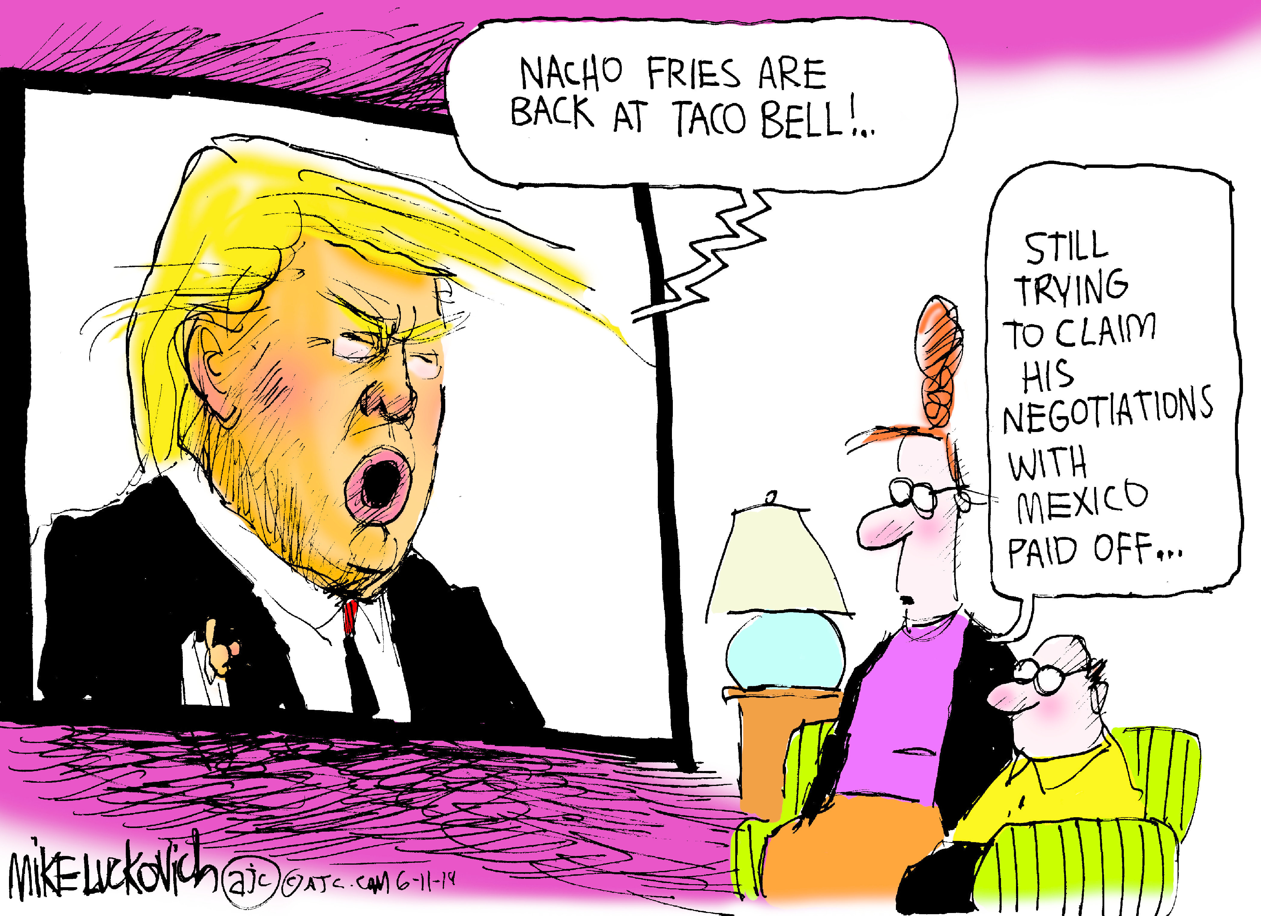Political Cartoon . Trump Mexico Taco Bell trade deal