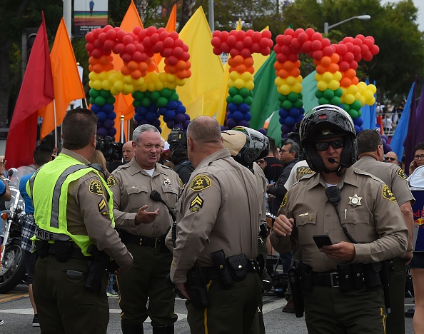 Officers at the L.A. Pride parade Sunday in West Hollywood.